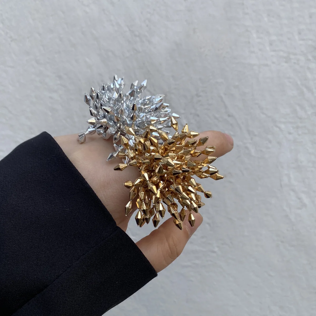 HUANZHI Gold/Silver Color Firework Flower Ring Fashion Exaggerated Jewelry For Women Girls Y2K Personalised Jewelry New