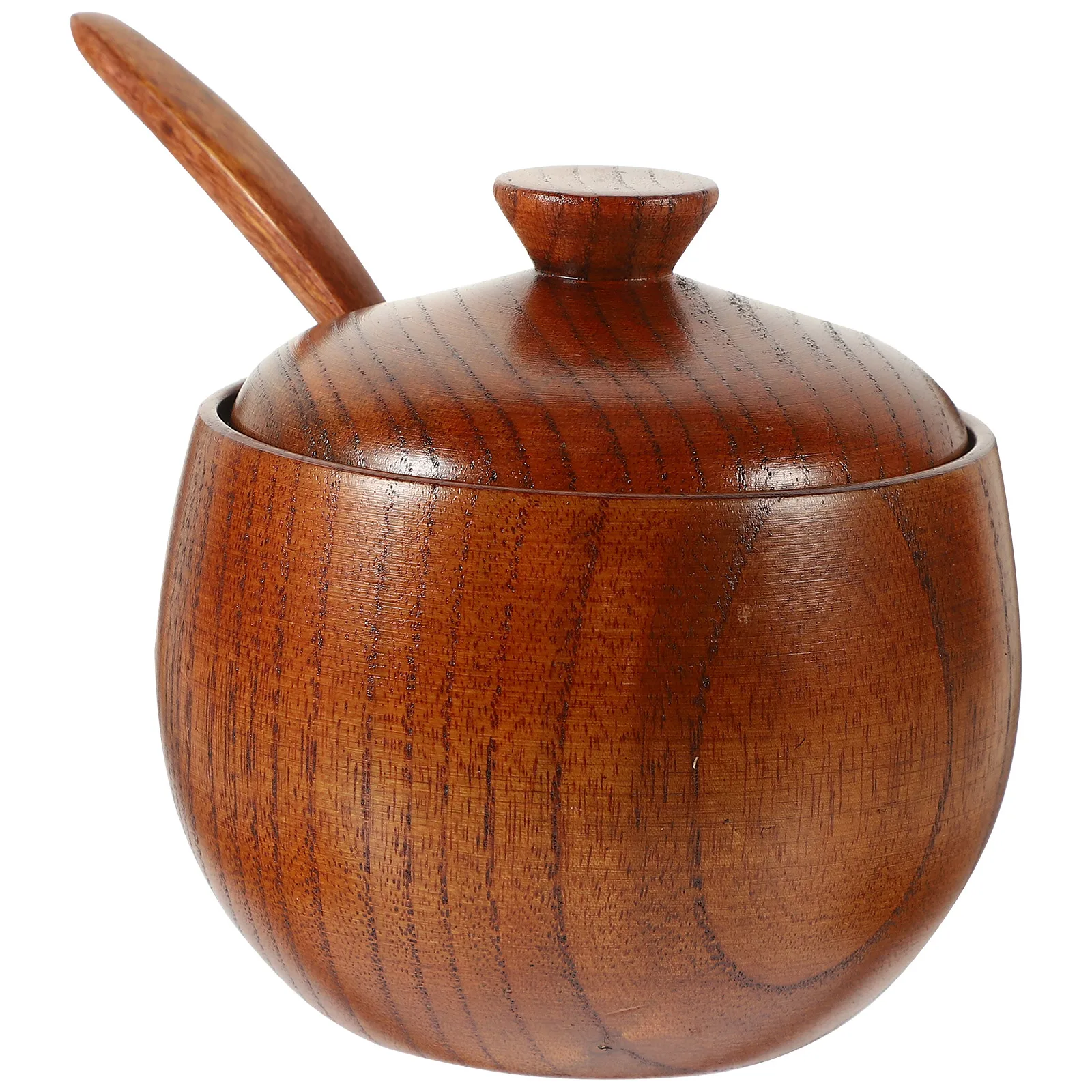 

Wooden Salt Container with Lid Spoon Smooth Surface Compact Kitchen Condiment Canister Spice Holder for Family Hotel Picnic