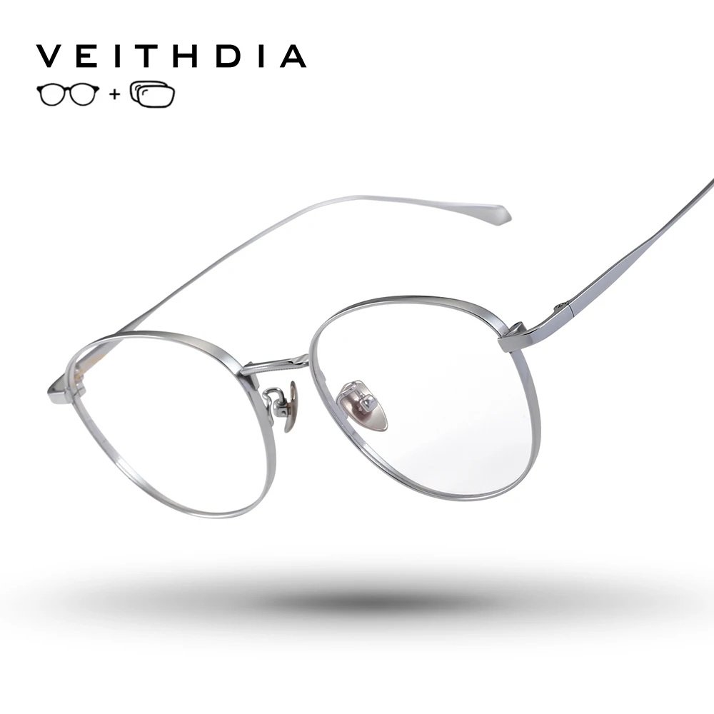 VEITHDIA Titanium Progressive Prescription Glasses Custom Photochromic Myopia Optical Eyewear Round Eyeglasses Frame V9918