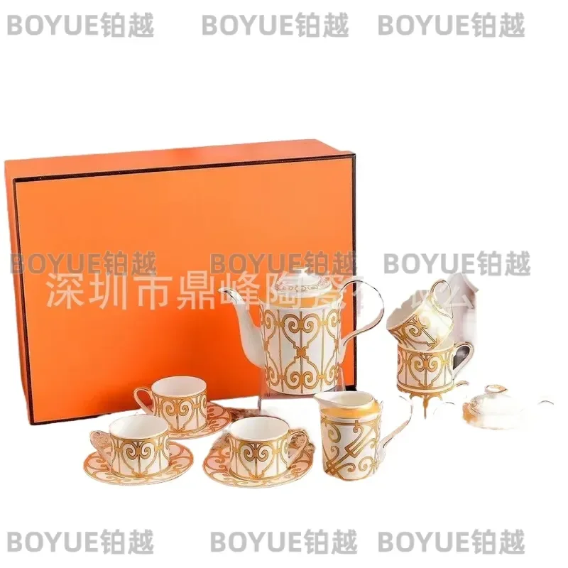 Yellow Ceramic Coffee Cup and Saucer Set European Light Luxury Style British Afternoon Tea Mug Elegant Gift for Home Decor