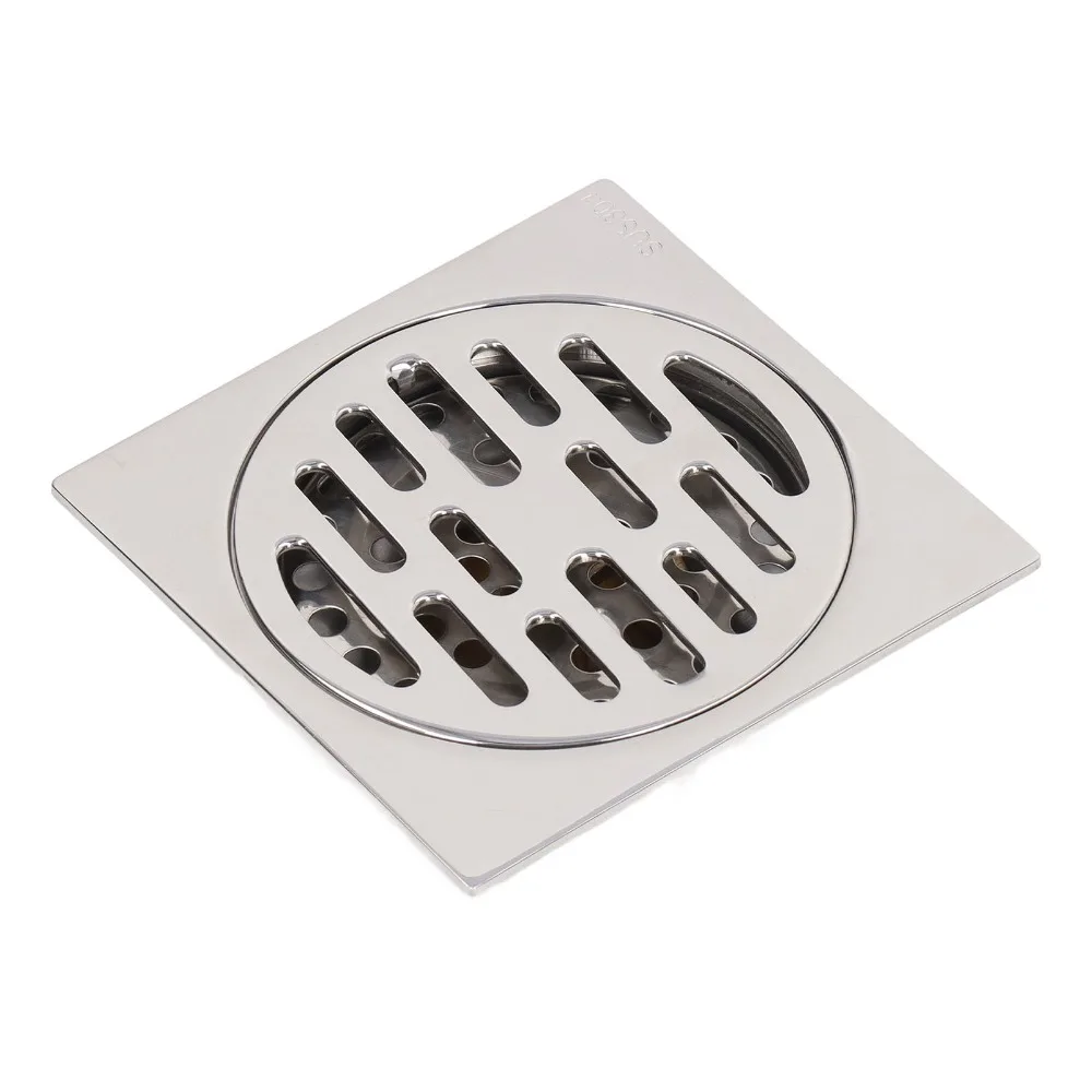 Automatic 4 Inch Square Floor Drain Copper Core 304 Stainless Steel Floor Drain Silver Odor Proof Drain For Bathroom