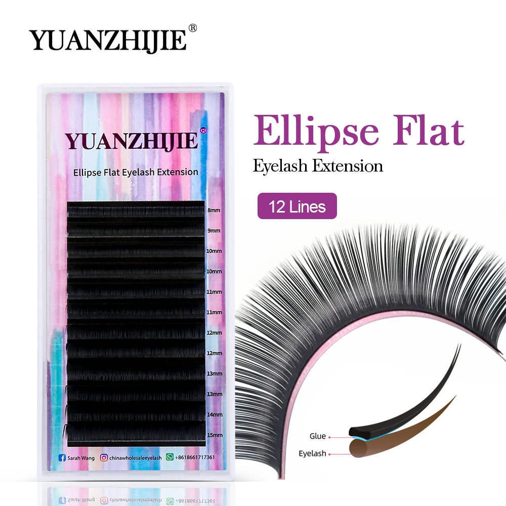 

YUANZHIJIE Flat Ellipse Eyelashes Extension Matte Black Mink Soft Eyelashes Hand Made Faux Mink Eyelashes Extensions Supplies