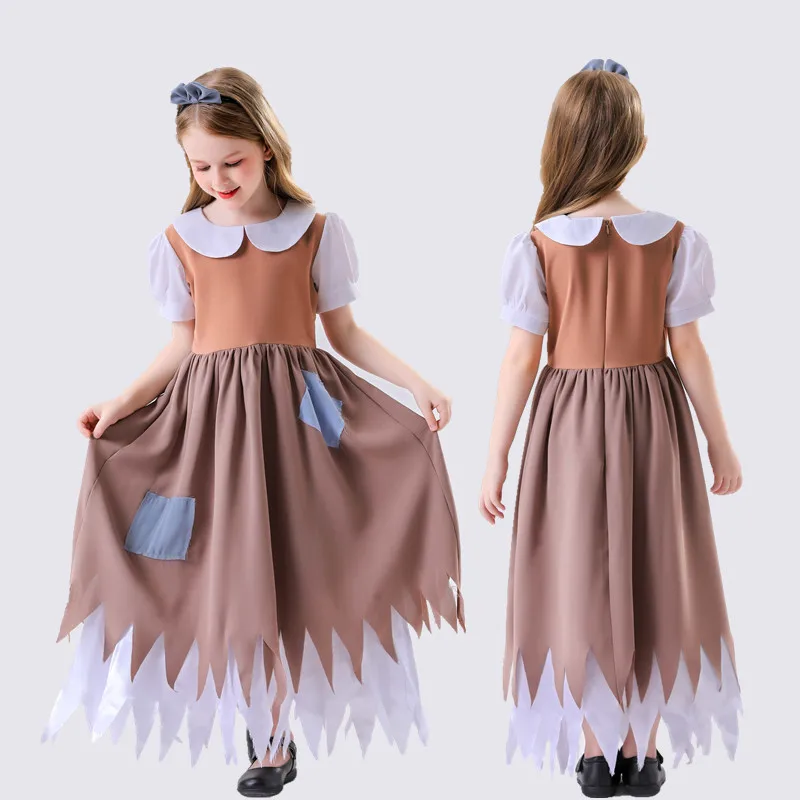 

Halloween Brown Dress Cosplay Children's Cinderella Poor Girl Stage Performance Snow White Princess Costume Polyester Material
