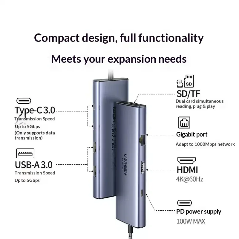 UGREEN CM498 Expansion Dock Laptop Docking Stations 4K60Hz Ultra‑High Definition Pd Fast Charging, 5Gbps High‑Speed Transmission