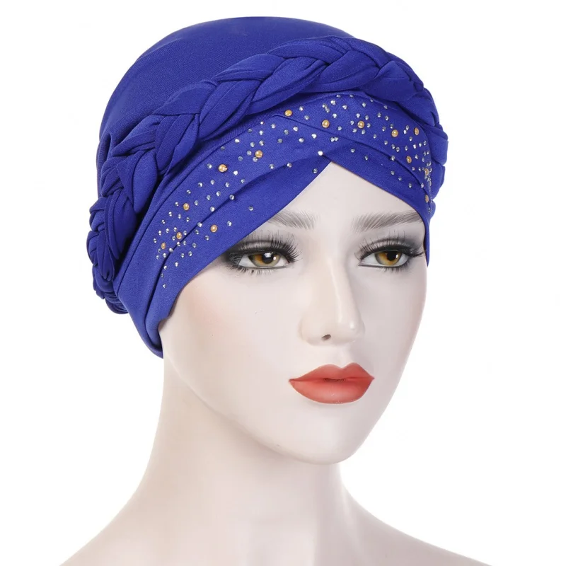 New European and American Foreign Trade Monochrome Single Hot Drilling Braid Toque Cap Milk Silk India Toque Cap