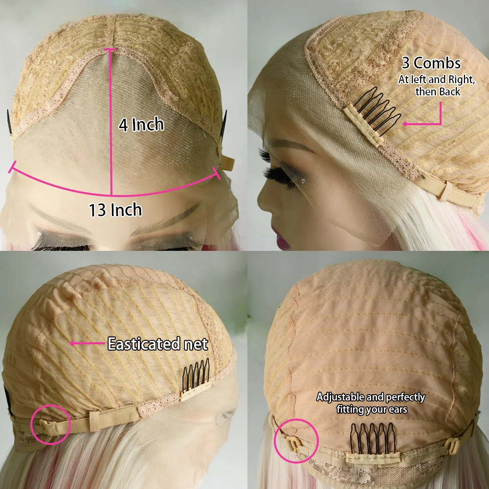 Ombre Pink Synthetic Lace Front Wigs for Women 13x4 Double Pink Color Lace Wigs Long Silky Straight Colorful Glueless Wigs