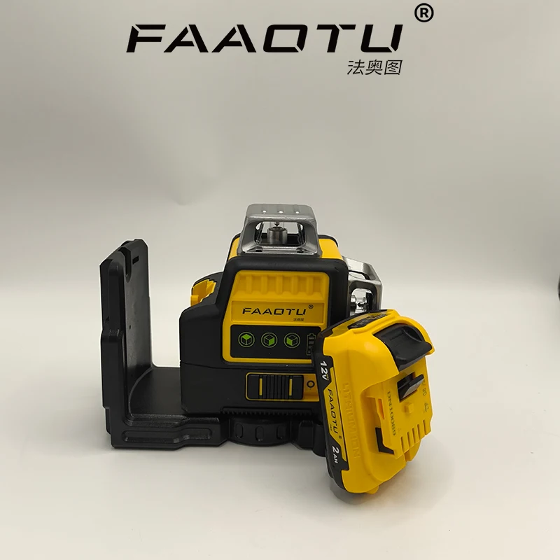 FAAOTU 089LG Professional 3-Sided 12-Line 360° Laser Level 12V DW Battery Compatible Green Laser Tool for Outdoor Use