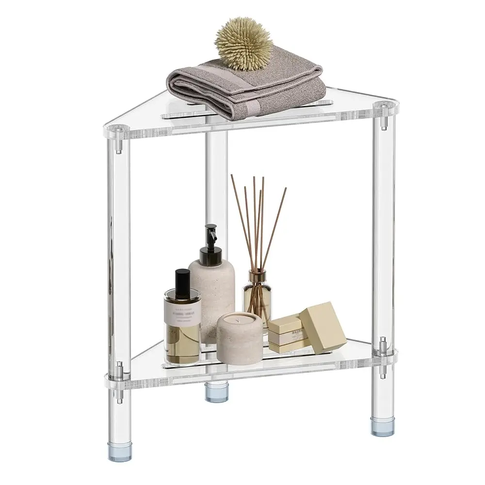 

Acrylic Corner Shower Stool For Shaving Legs 11.42"" D X 11.42"" W X 17.91"" H, Triangle Foot Rest With Storage Shelf, Heavy