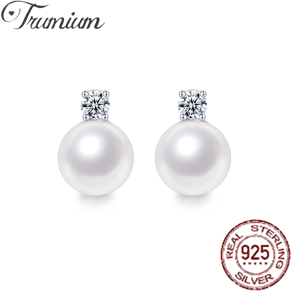 Trumium 10/12mm S925 srebro biała perła kolczyki dla kobiet cyrkon stadniny kolczyk moda biżuteria słodkie akcesoria
