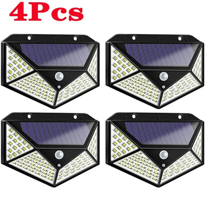 

4Pcs 100 LED Solar Wall Lights Outdoor Solar Lamp PIR Motion Sensor Solar Powered Sunlight Street Light for Garden Light