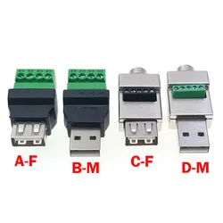 1pc USB 2.0 Type A Male Female to 4 Pin 5P Screw Connector  USB2.0 to Screw Terminal DIY Quick Connect No Solder Plug Socket