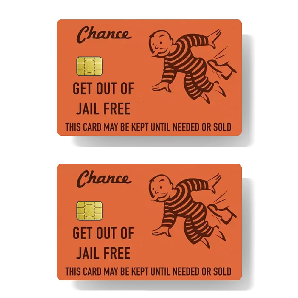 2Pcs Get Out of Jail Free Card Sticker Skin Waterproof Anti-Wrinkling Removable Bank Credit Card Sticker for Debit Credit