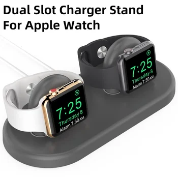 Apple Watch 용 AhaStyle 듀얼 슬롯 충전기 스탠드 Airpods 홀더베이스 용 IWatch 용 실리콘 소프트 안티 스크래치 충전 도크