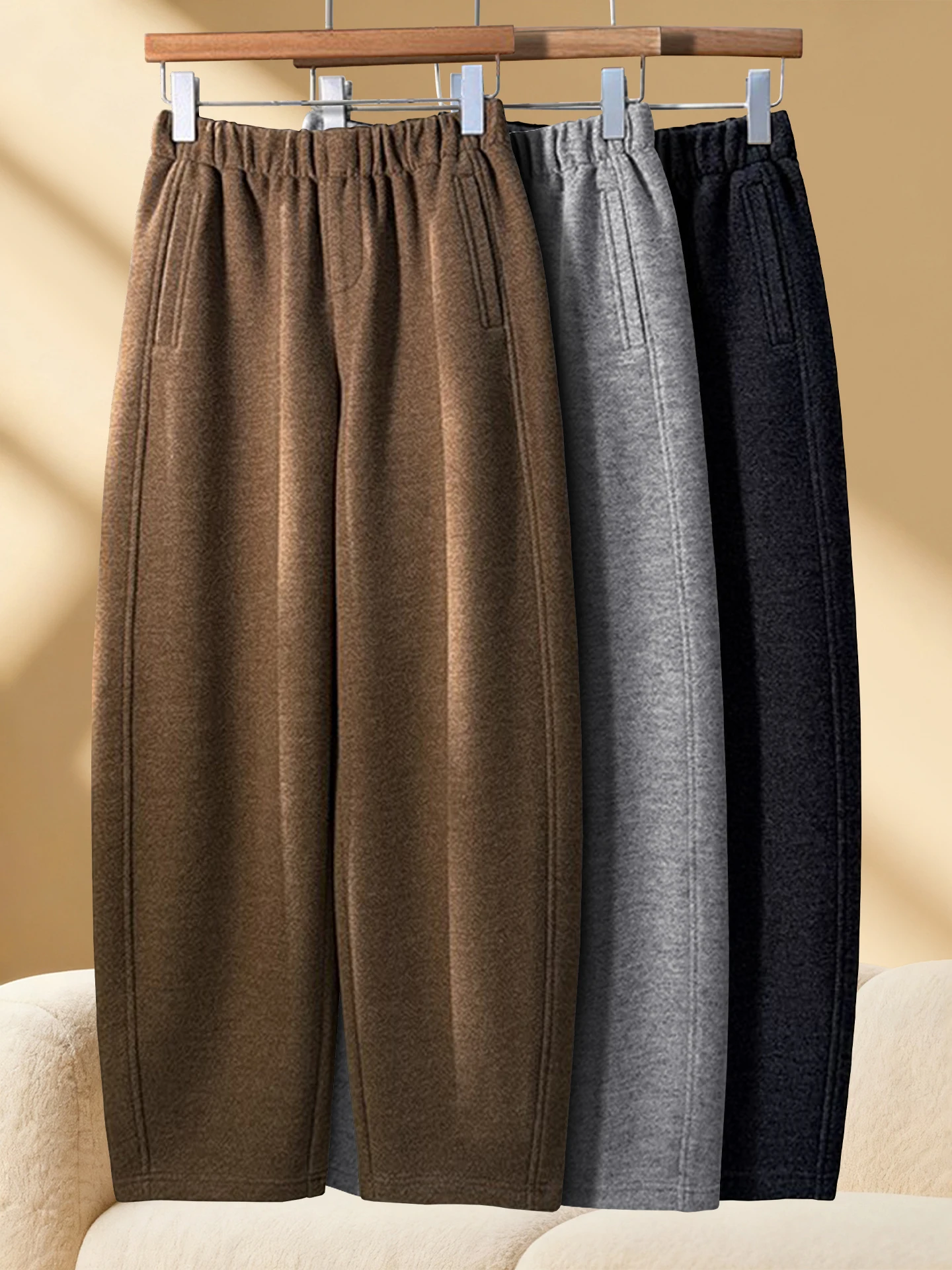 

Women's High Waist Fleece Lined Woolen Knife Pants Autumn Winter Loose Casual Wide Leg Banana Pants Comfortable Warmth