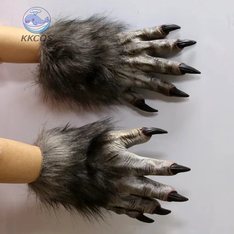 Guantes de lobo para fiesta, disfraz de hombre lobo de látex de felpa, uñas, manos para adultos, patas, garra para accesorios, Cosplay, Pascua, 38x18x2cm