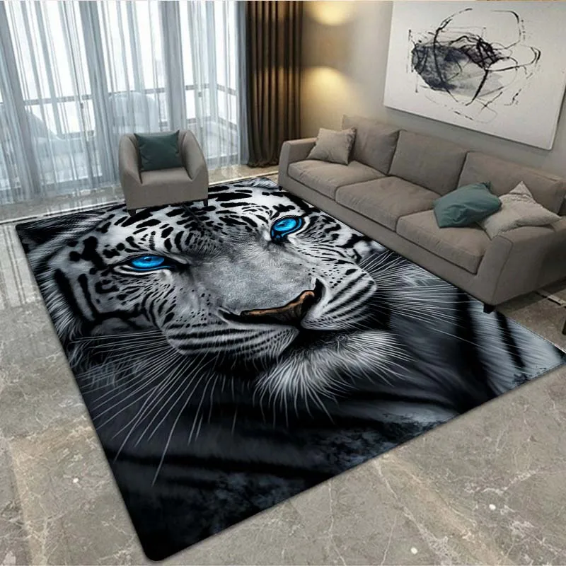 

Tiger head 3D printed carpet, living room bedroom sofa door mat decorative carpet, children's game non-slip floor mat