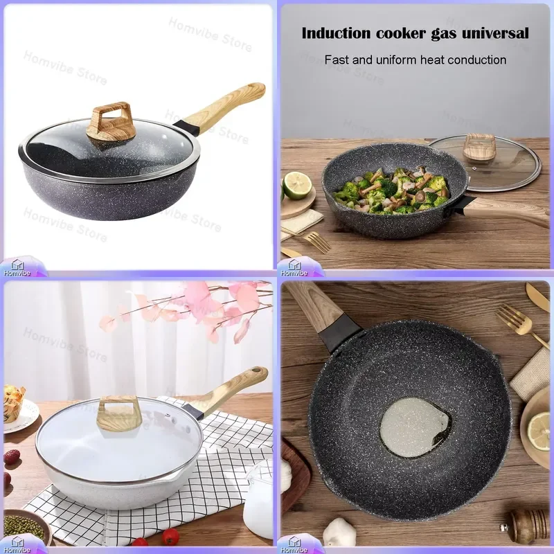Non-Stick Granite Coated Frying Pan Set Heavy Duty Cast Iron Cookware for Gas Induction Stovetops Kitchen Cooking