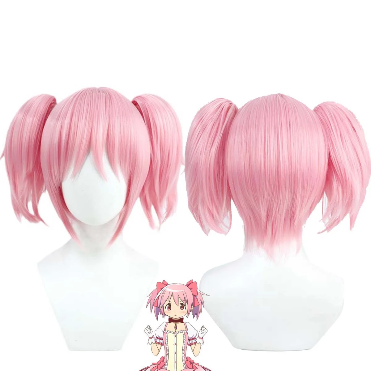 Halloween Party Anime Cosplay Kaname Madoka Pink Double Ponytail Wig