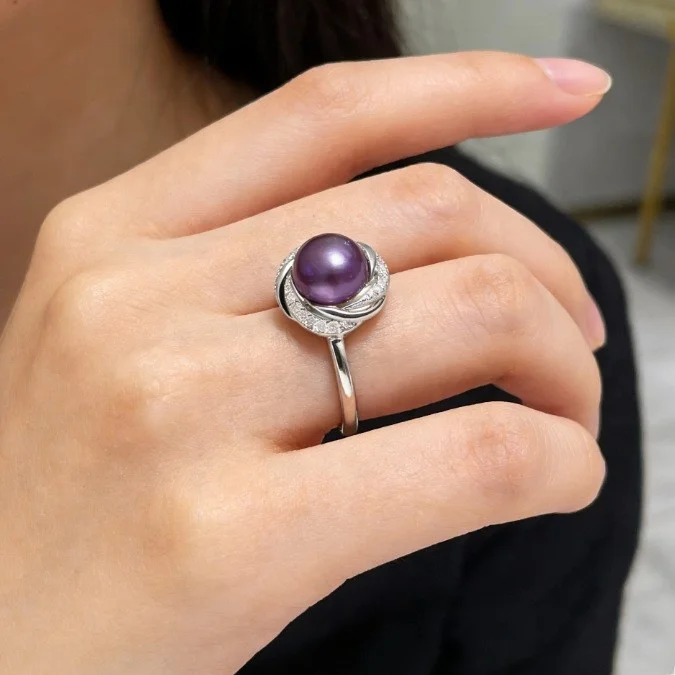 

Винтажное открытое кольцо Ele с микроинкрустацией фиолетовым жемчугом и модными украшениями для повседневной носки, подходит для указательного пальца