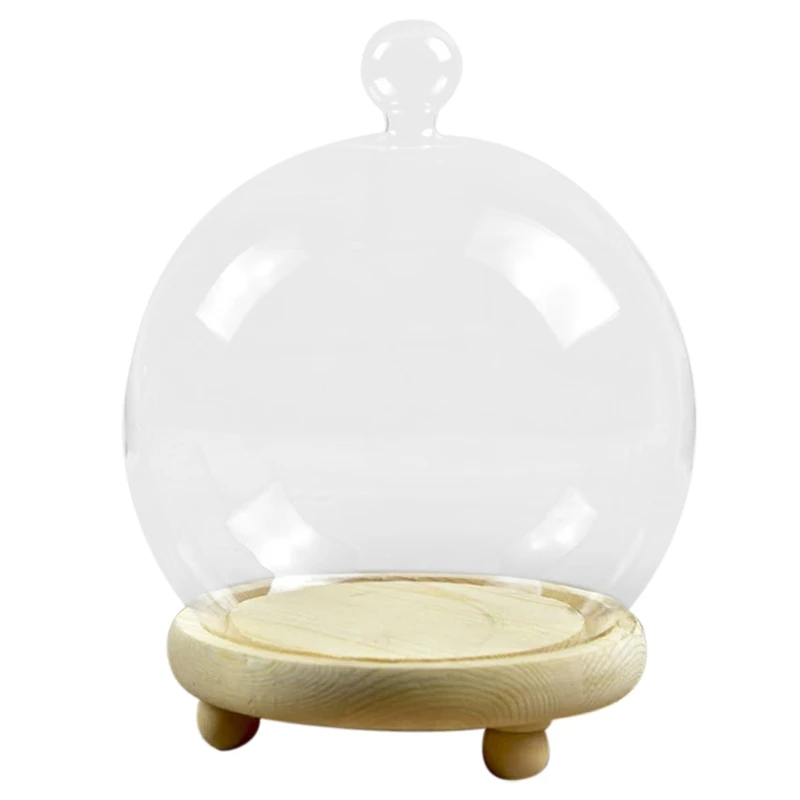 Clear Glass Display Dome With Wooden Base Preserved Flower Glass Cover Antique Crafts Dust Cover Product Display Cover