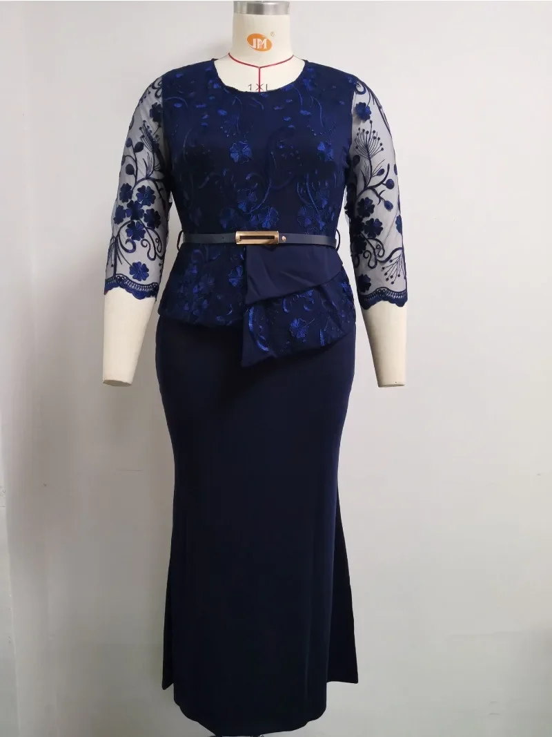 

Customized African women's spring and autumn slim patchwork lace dress elegant dress long dress African clothing XL-5XL