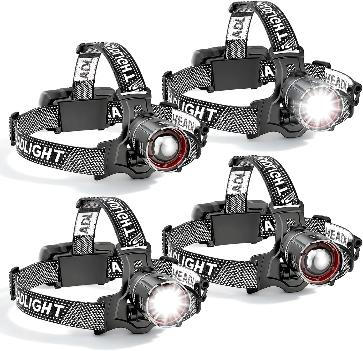 

4-Pack Rechargeable LED Headlamp with Motion Sensor, 5 Modes, Waterproof, Adjustable for Outdoor Activities