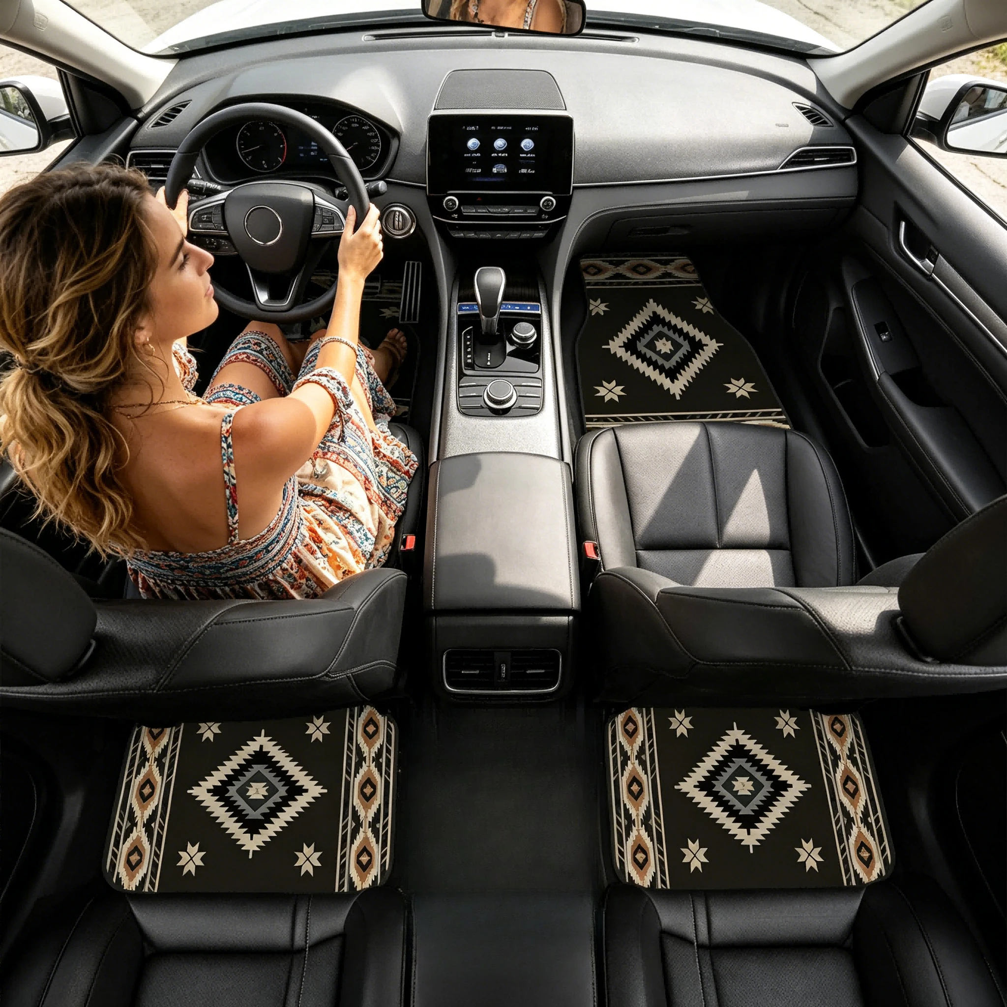4Pcs Bohemian Ethnic Pattern Car Floor Mats, Non-slip design, perfect for interior beautiful decor and reliable floor protection