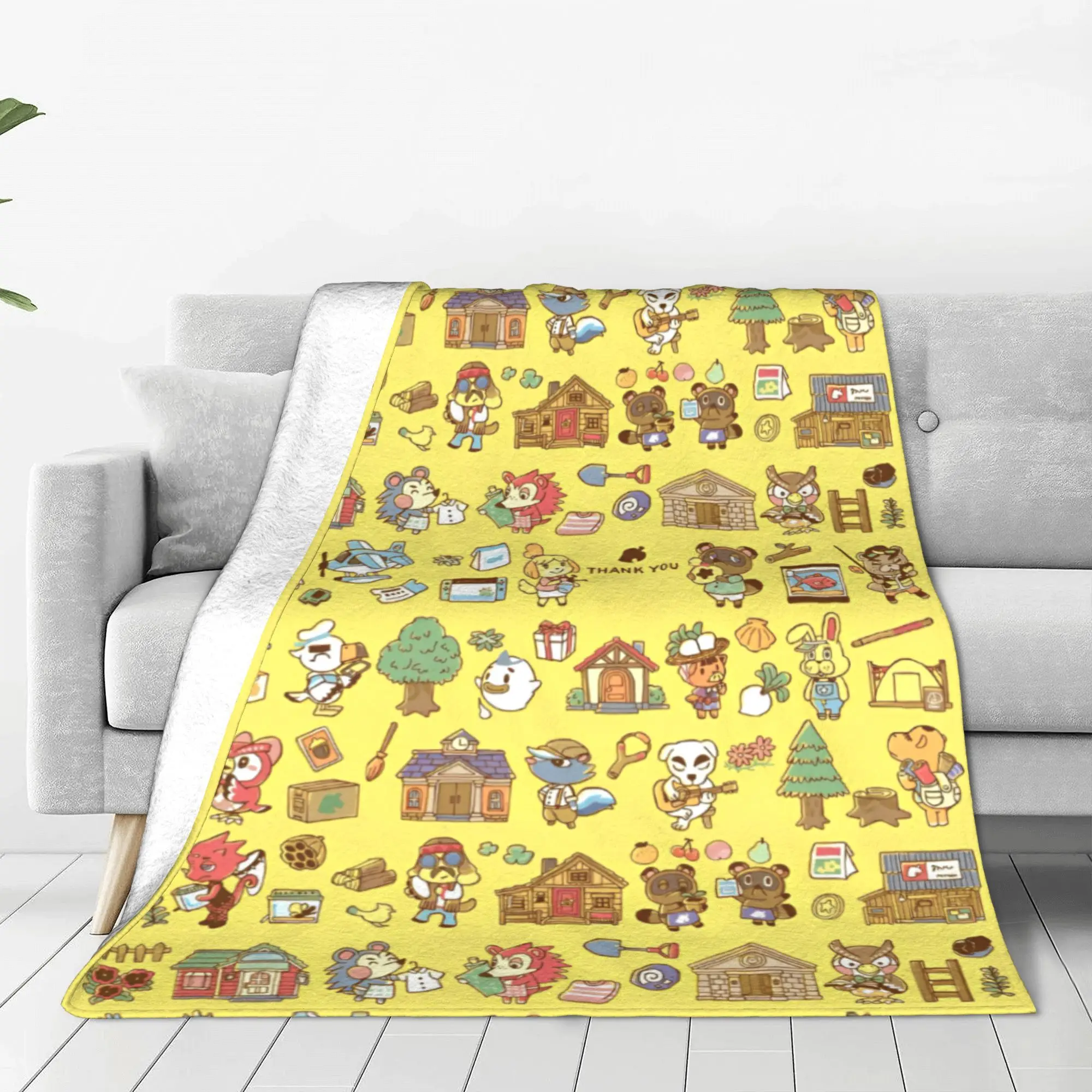 Funny Animals Game Crossing Blankets Velvet Cartoon New Horizons Ultra-Soft Throw Blankets for Bed Bedspread