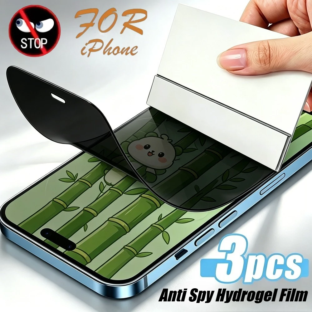 

3Pcs Anti Spy Full Cover Hydrogel Film for iPhone 17 16 15 Pro Max 17e Air 14 13 12 Pro 15 16 Plus Anti-Scratch Screen Protector