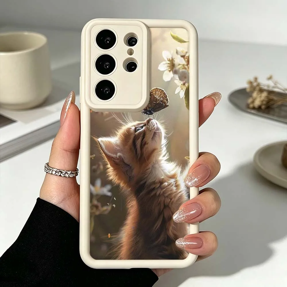 Luxury Cat Pattern Phone Case For Samsung Galaxy S26 S25 S24 S23 S22 S21 S20 Ultra Plus FE Eye Ladder Silicone Cover