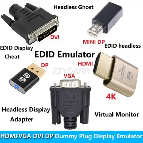 4K HDMI Dummy Plug DP VGA DVI Mini DP Display Emulator Virtual Monitor Headless Display Adapter EDID Emulator EDID Headless