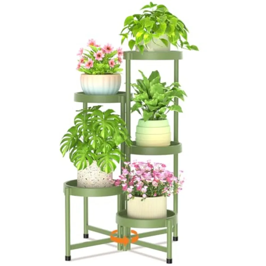 

5 Tiered Plant Stand Indoor Outdoor with Plastic Tray Corner Folding Tall Flower Display Rack Modern Plant Holder Shelf for Out