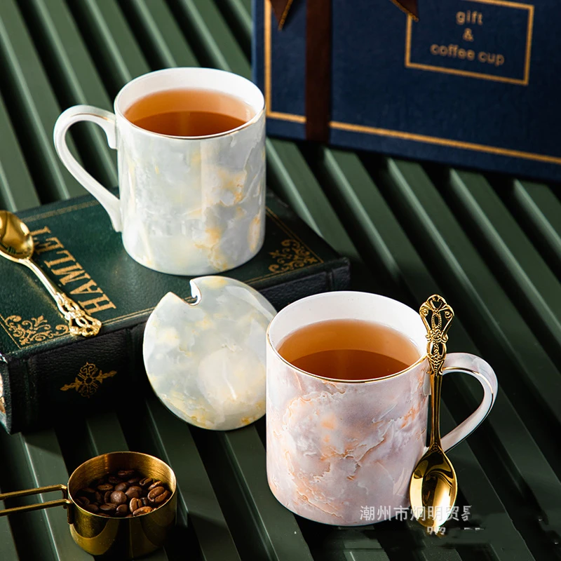 

Bone China Mug Ceramic Water Cup Couples Cup Creative Large Capacity Exquisite Souvenir Gift Marble Pattern Ceramic Cup