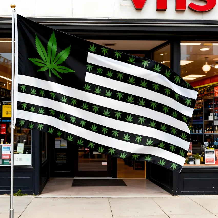 Green Weed Flag 3x5Ft Cannabis Leaf Print Banner Outdoor Garden Yard Patio Decoration Durable Fabric Flag