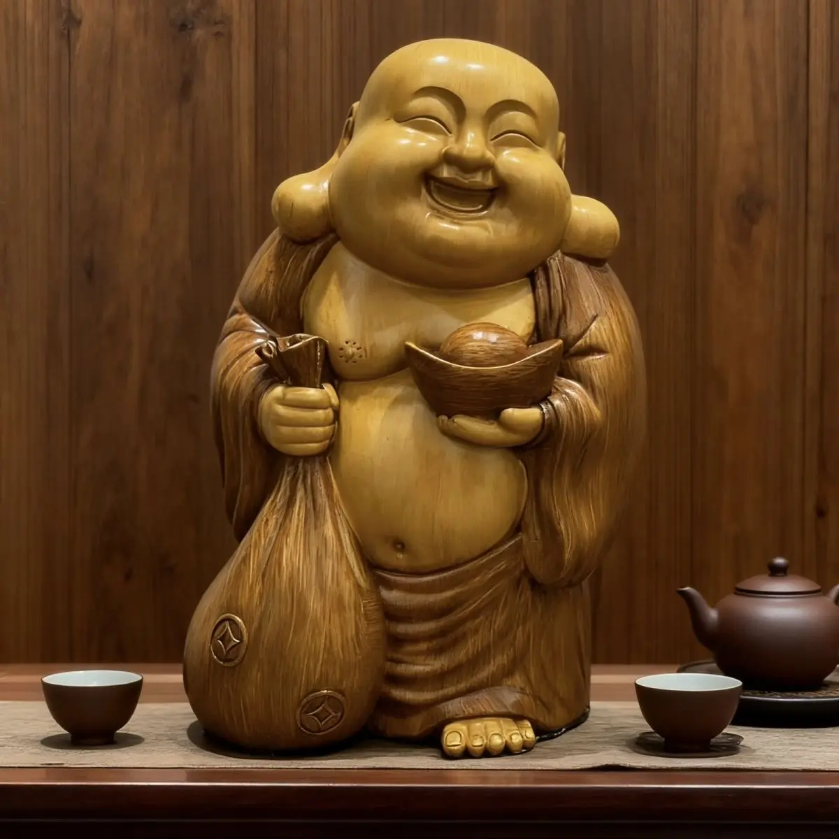 Chinese Zen Maitreya Buddha High-Grade Home Craft Living Room Entryway Wine Cabinet Decor Figurine