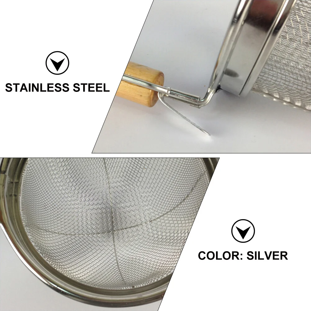 

1pc Stainless Steel Large Mesh Ladle Wooden Handle Oil Drain Spoon Noodles Vegetables Strainer Kitchen Utensil Silver 15.7Inch