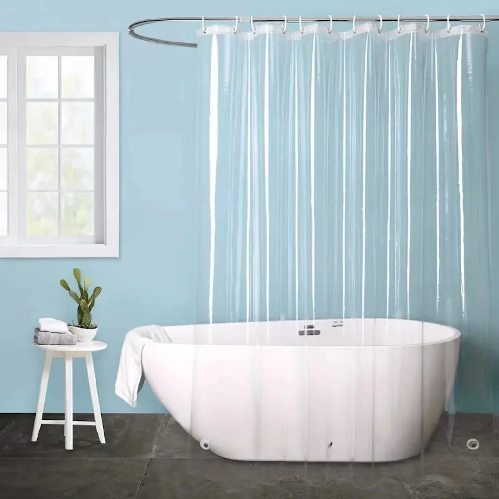 1pc Clear Shower Curtain Liner with 12 Plastic Hooks, 3 Weighted Magnets and Metal Grommets, Waterproof