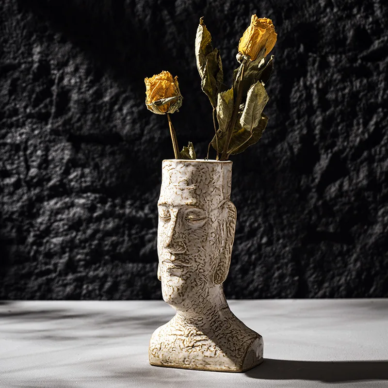 

Moai Stone Statue Ceramic Vase Soft Home Decoration Creative Gift Box Hotel Room Decor Unique Craft