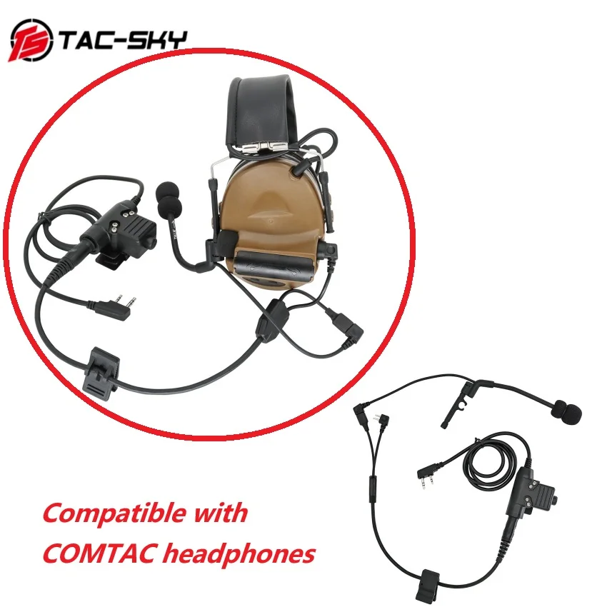 Y-type Cable Kit U94 Walkie-talkie Button and Microphone for COMTAC Headset, Hearing Protection, Shooting Headphones