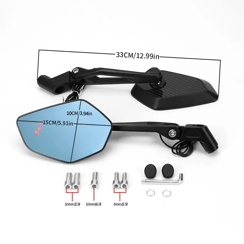 ADS Blind Spot Monitoring Millimeter Wave Radar Real Carbon Fiber M8/M10 Motorcycle Universal Modified Rearview Mirror
