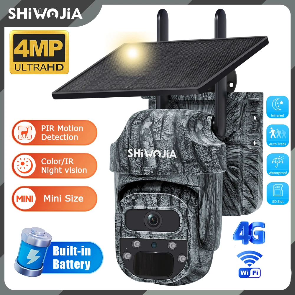 4MP Solar Camera 4G 4MP Recording Humanoid Tracking Color Night Vision Tracking Camouflage WiFi PTZ Cam UBox