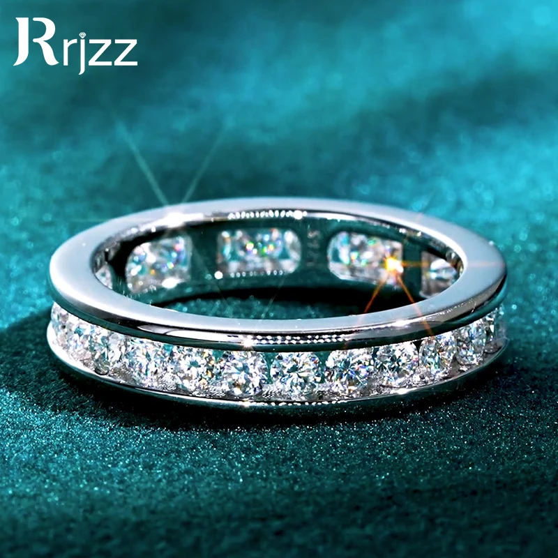 

Rrjzz 925 Sterling Silver Eternity Men Women Couple Ring D-Color Round Moissanite Engagement Ring Infinity Love Wedding Jewelry