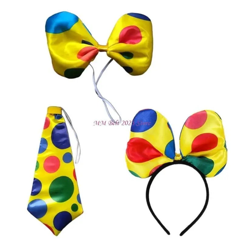 49ME 광대 나비 넥타이 의상 폴카 도트 광대 넥타이 서커스 나비 넥타이 폴카 도트 활 머리띠