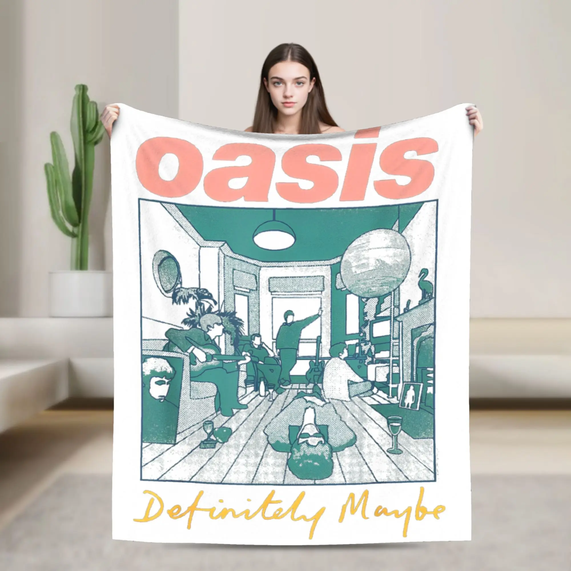 O-Oasis Band Rock Knitted Blanket Velvet Lightweight Throw Blankets for Bed Bedspread