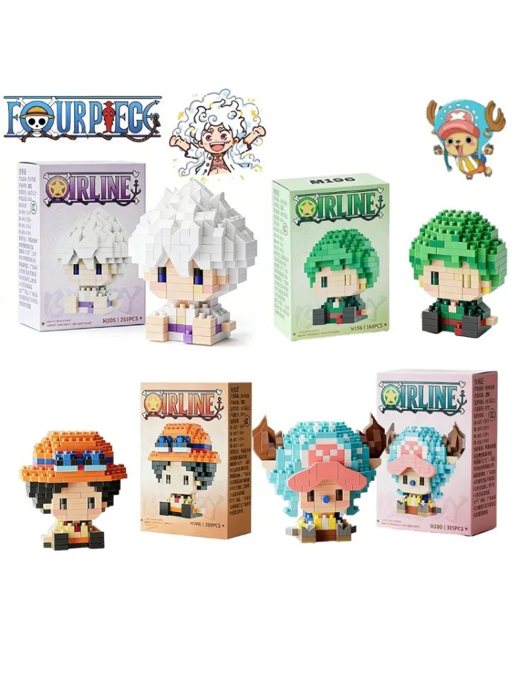 ONE PIECE Anime Micro-Bausteine, Sonnengott Nika Luffy Zoro Ace 3D Montage Sammelfigur Desktop-Dekoration Geschenk