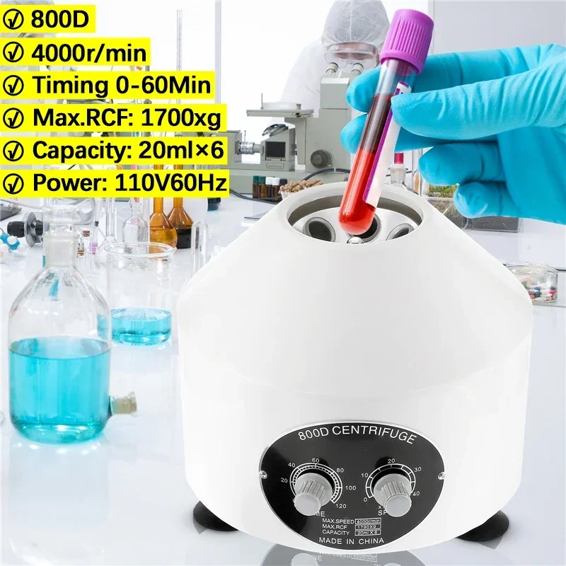 

800D 4000rpm Electric Centrifuge PRP PRF Medical Separate Machine Timer & Speed Control Desktop Label Centrifuge 20ml*6