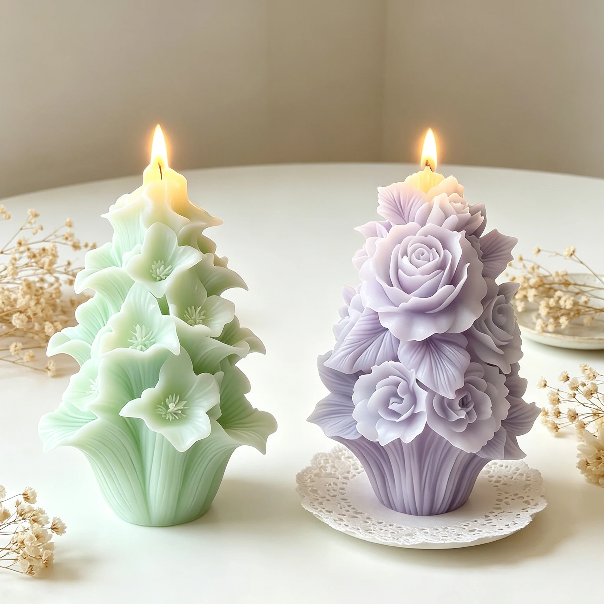 Resin Crafts - แม่พิมพ์ซิลิโคนรูปช่อดอกไม้ 3 มิติ สำหรับทำเทียน DIY ใช้กับขี้ผึ้ง