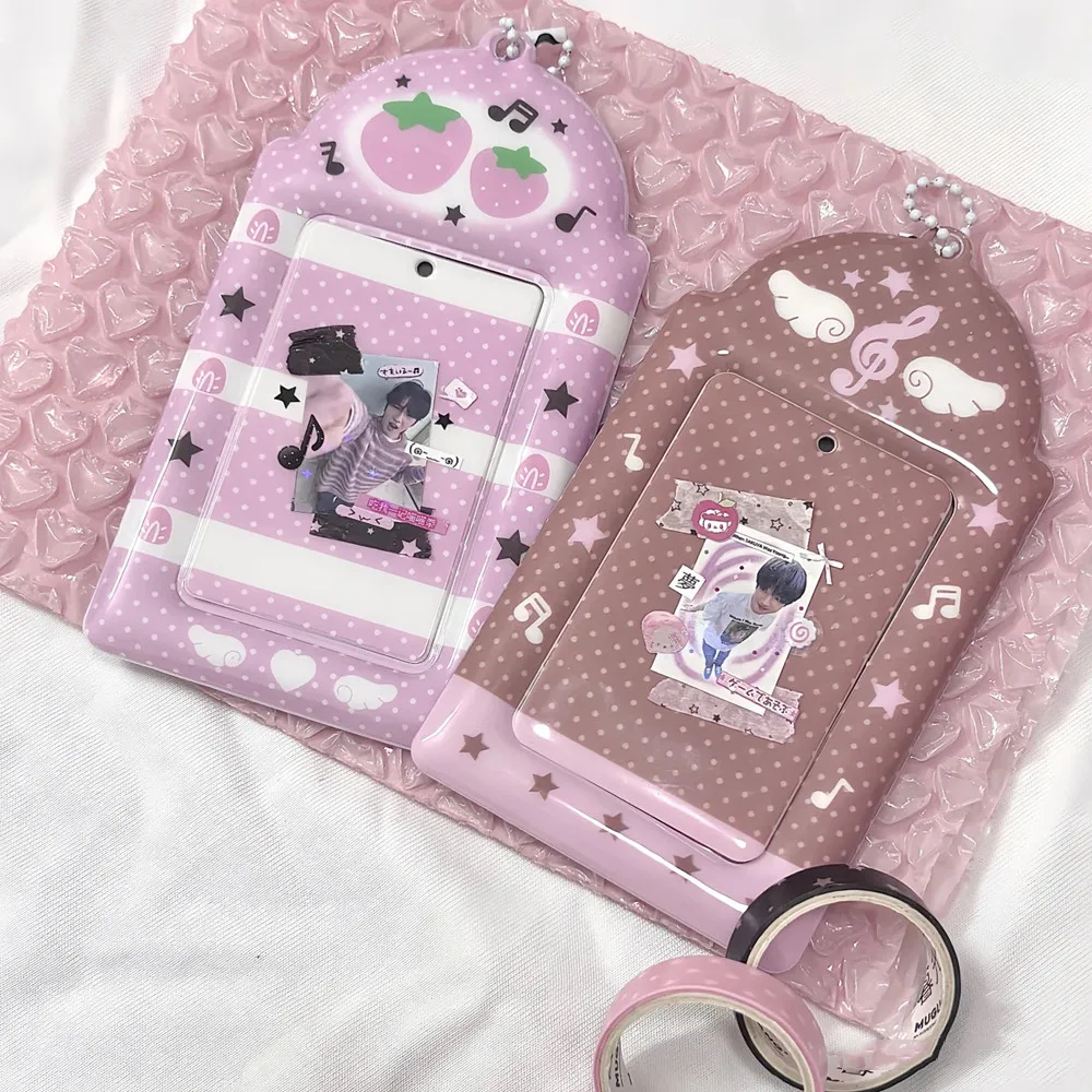 

HOT Sweet Strawberry Grid Card Cover Display Pendant 3-inch Card Holder Idol Photocard Binder INS Campus Card Photo Storage Case