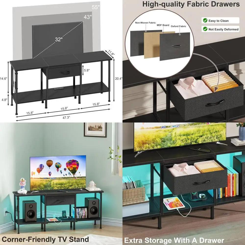 

Универсальная подставка для телевизоров 45-55 дюймов с розеткой, тканевым покрытием и в индустриальном стиле для гостиной или спальни