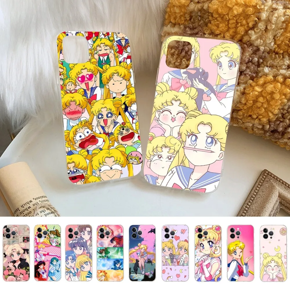 S-Sailor Anime M-Moon Phone Case For iPhone 15 14 11 12 13 Mini Pro XS Max Cover 6 7 8 Plus X XR SE 2020 Funda Shell